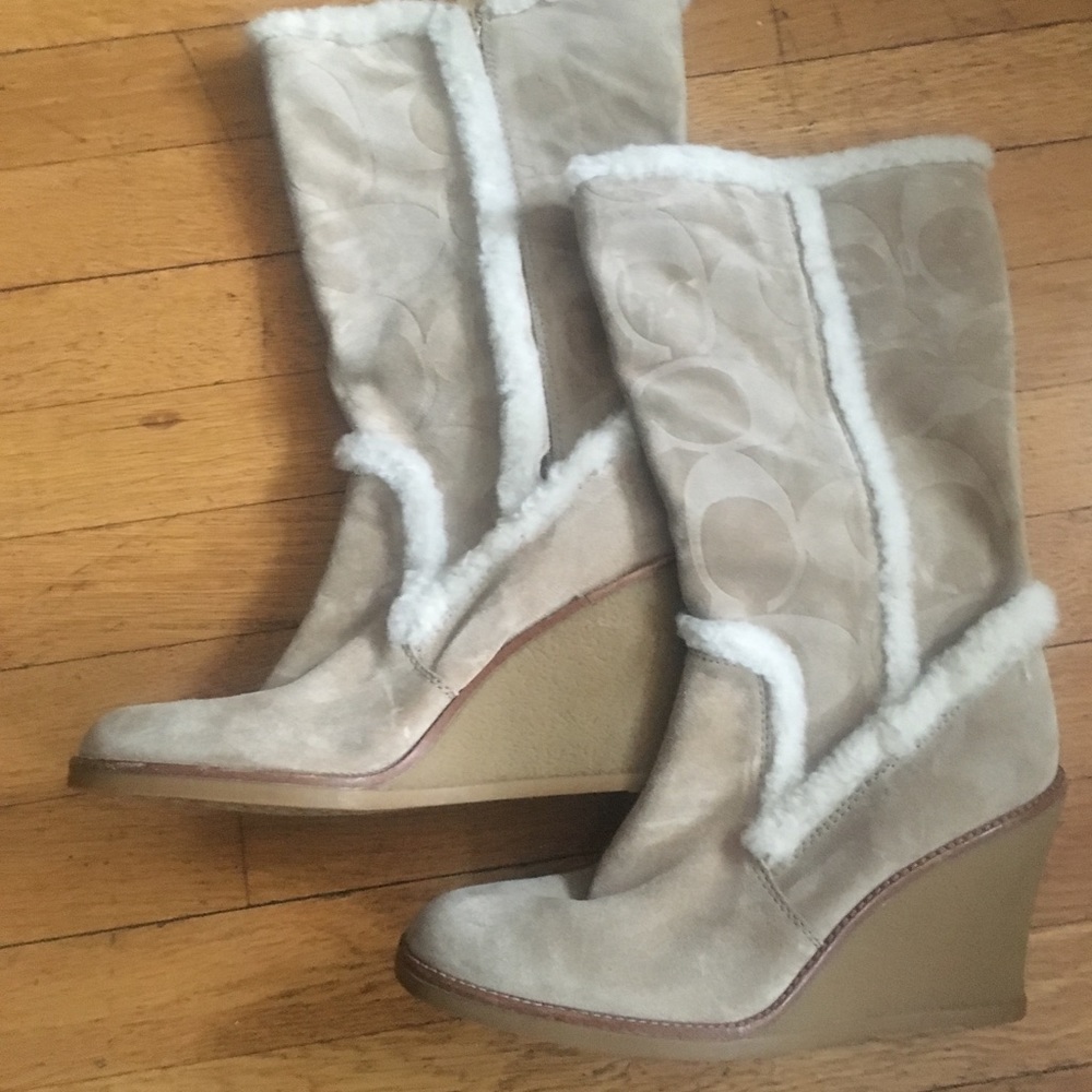 Coach Jordana wedge tan winter boots